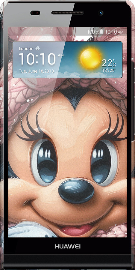 3D пластиковый глянцевый чехол Минни Маус с бантиком для Huawei Ascend P6 - 6055c-39 изображение 
