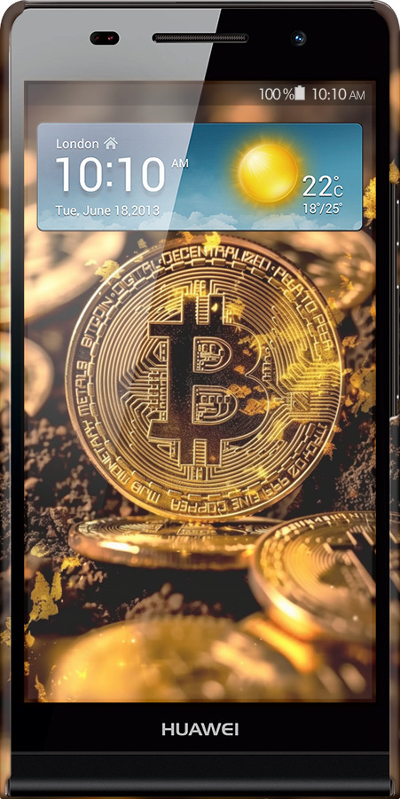 3D пластиковий глянцевий чехол Золота лихоманка біткойна для Huawei Ascend P6 - 6089c-39 изображение 