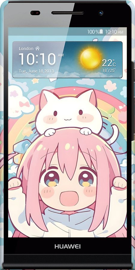 3D пластиковий глянцевий чехол Девочка аниме радуга для Huawei Ascend P6 - 6304c-39 изображение 