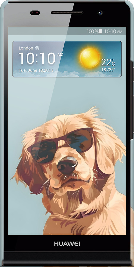 3D пластиковий глянцевий чехол Пес в очках для Huawei Ascend P6 - 6381c-39 изображение 