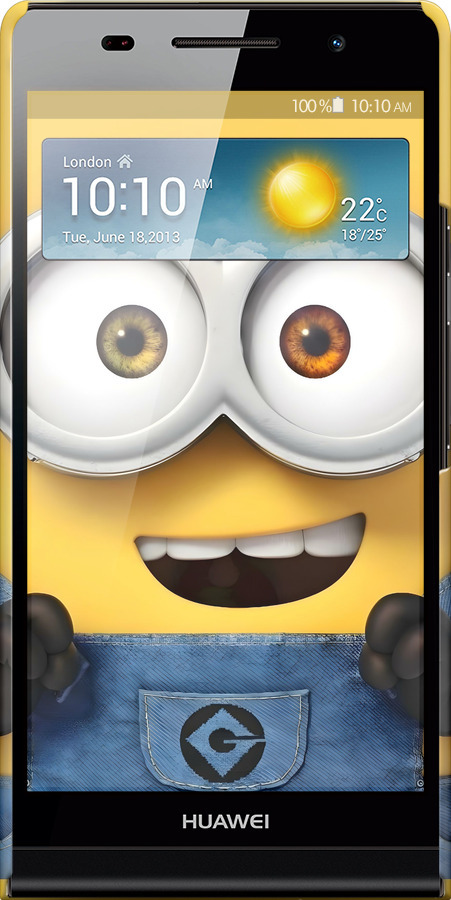 3D пластиковый глянцевый чехол Миньон для Huawei Ascend P6 - 6389c-39 изображение 