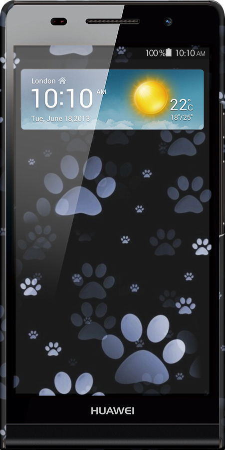 3D пластиковий глянцевий чехол З синіми відбитками лап для Huawei Ascend P6 - 6441c-39 изображение 
