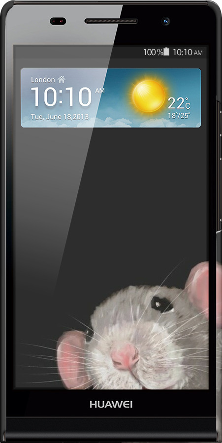 3D пластиковый глянцевый чехол The Peeking Rat для Huawei Ascend P6 - 6442c-39 изображение 