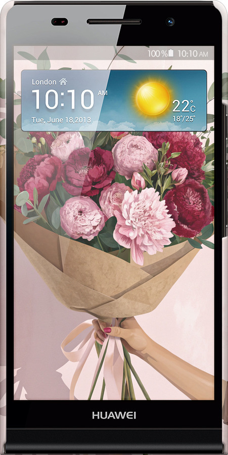 3D пластиковий глянцевий чехол Півонії 1 для Huawei Ascend P6 - 6705c-39 изображение 