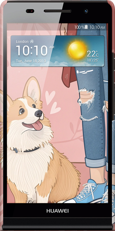 3D пластиковий глянцевий чехол Корги 3 для Huawei Ascend P6 - 6707c-39 изображение 