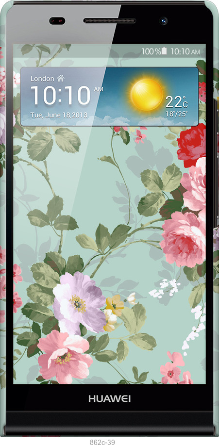 3D пластиковый глянцевый чехол Цветочные обои 2 для Huawei Ascend P6 - 862c-39 изображение 