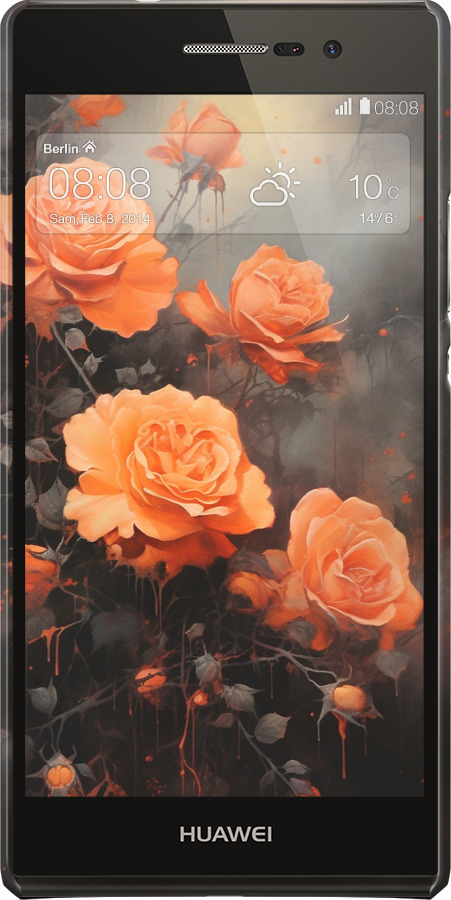 3D пластиковый глянцевый чехол Оранжевые розы для Huawei Ascend P7 - 5944c-49 изображение 