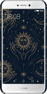 3D пластиковый матовый чехол Celestial Harmony: Sun & Moon Gold Mystic Pattern для Huawei P8 Lite (2017) - 6778m-777 изображение 