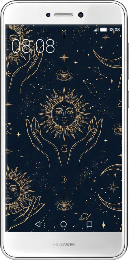 Силиконовый чехол Celestial Harmony: Sun & Moon Gold Mystic Pattern для Huawei P8 Lite (2017) - 6778u-777 изображение 