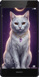 3D пластиковый матовый чехол Mystic White Cat Gothic Dark Purple Gold для Huawei Ascend P8 Lite - 6805m-126 изображение 