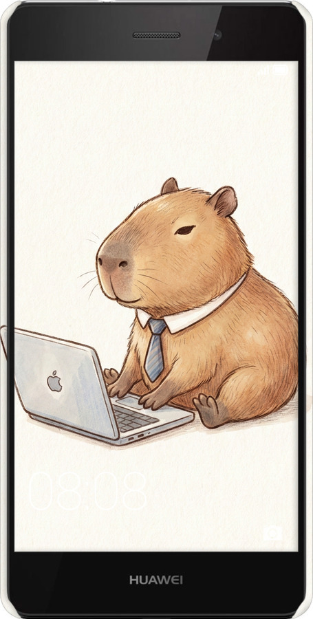 3D пластиковый матовый чехол Funny Capybara CEO Working для Huawei Ascend P8 Lite - 6777m-126 изображение 