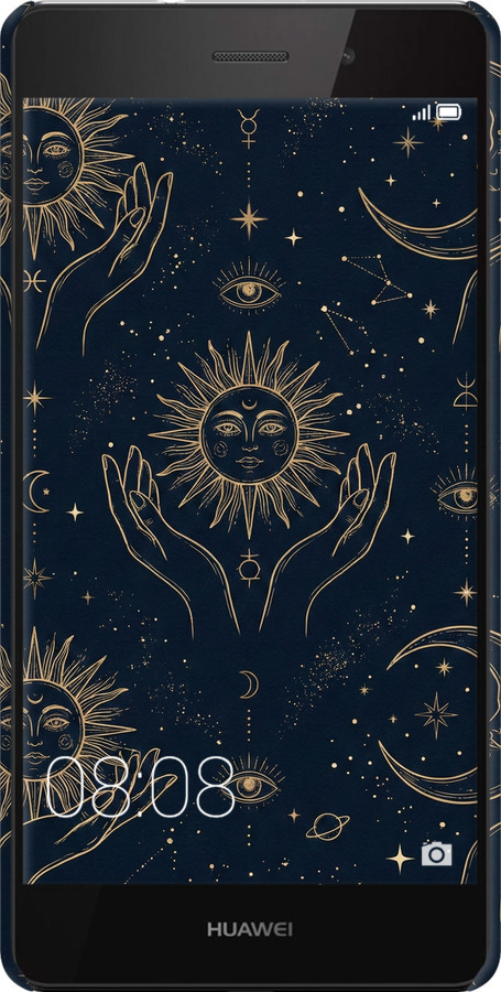3D пластиковий матовий чехол Celestial Harmony: Sun & Moon Gold Mystic Pattern для Huawei Ascend P8 Lite - 6778m-126 изображение 
