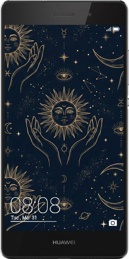 Силіконовий чехол Celestial Harmony: Sun & Moon Gold Mystic Pattern для Huawei Ascend P8 Lite - 6778u-126 изображение 