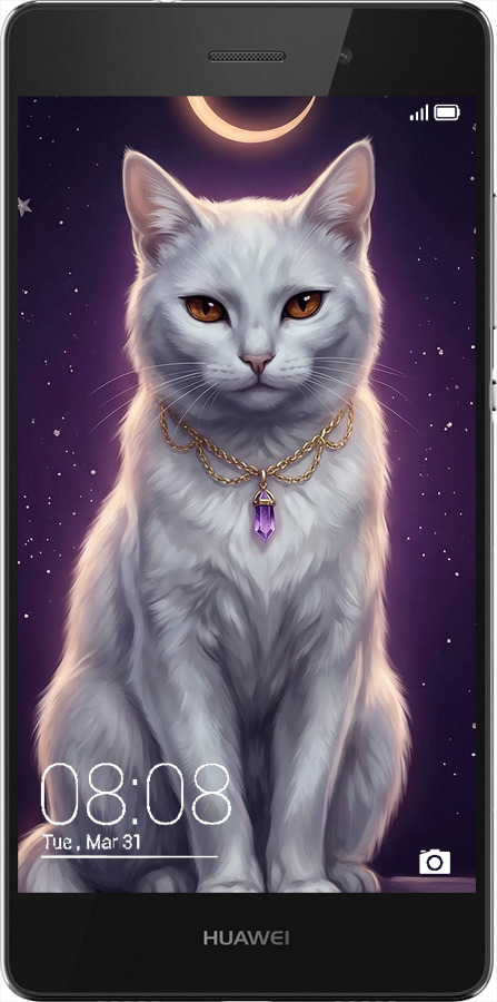 Силіконовий чехол Mystic White Cat Gothic Dark Purple Gold для Huawei Ascend P8 Lite - 6805u-126 изображение 