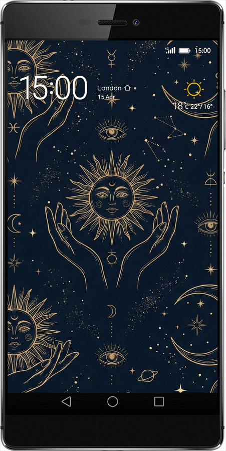 Силіконовий чехол Celestial Harmony: Sun & Moon Gold Mystic Pattern для Huawei Ascend P8 - 6778u-123 изображение 