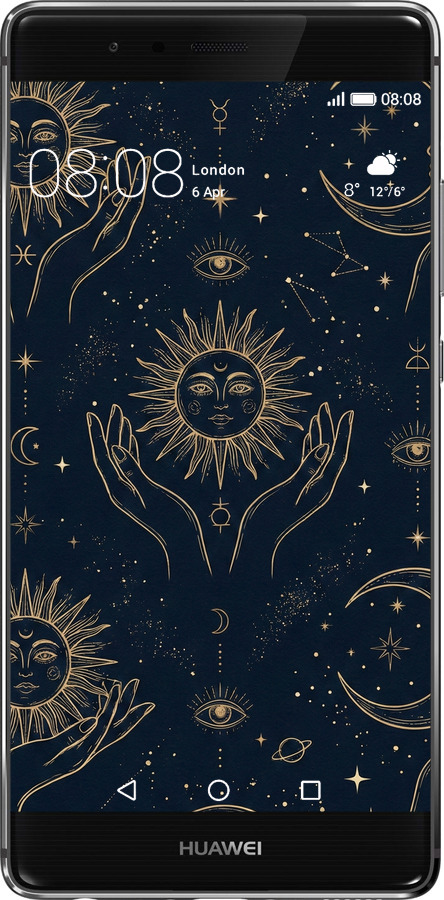 Силиконовый чехол Celestial Harmony: Sun & Moon Gold Mystic Pattern для Huawei P9 Plus - 6778u-300 изображение 