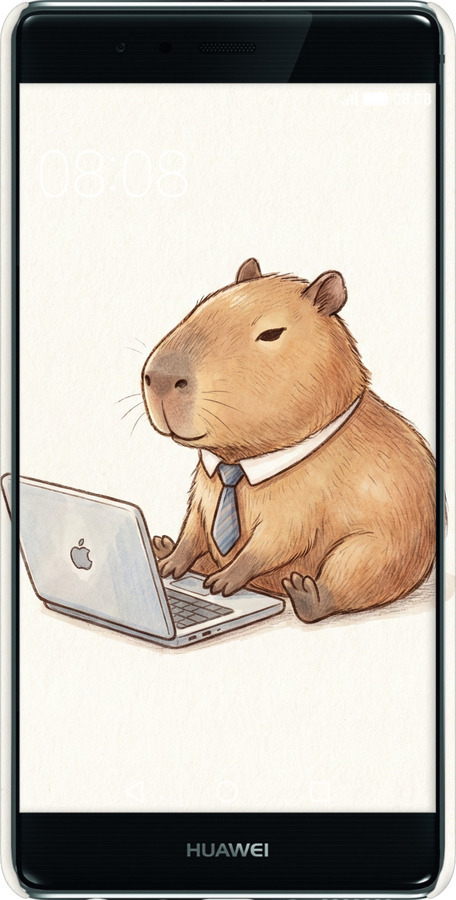 3D пластиковый глянцевый чехол Funny Capybara CEO Working для Huawei P9 - 6777c-347 изображение 