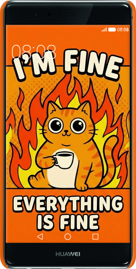 3D пластиковый глянцевый чехол Funny Cat для Huawei P9 - 6786c-347 изображение 