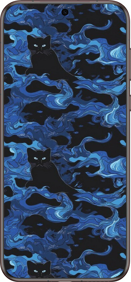 Силиконовый чехол Абстрактный узор черных котов на синем фоне для Huawei Pura 70 Ultra - 6525u-3704 изображение 