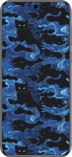 Силиконовый чехол Абстрактный узор черных котов на синем фоне для Huawei Pura 70 - 6525u-3703 изображение 