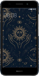 3D пластиковий матовий чехол Celestial Harmony: Sun & Moon Gold Mystic Pattern для Huawei Y3 2017 - 6778m-991 изображение 