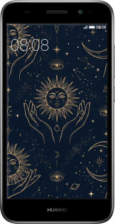 2D пластиковий чехол Celestial Harmony: Sun & Moon Gold Mystic Pattern для Huawei Y3 2017 - 6778t-991 изображение 