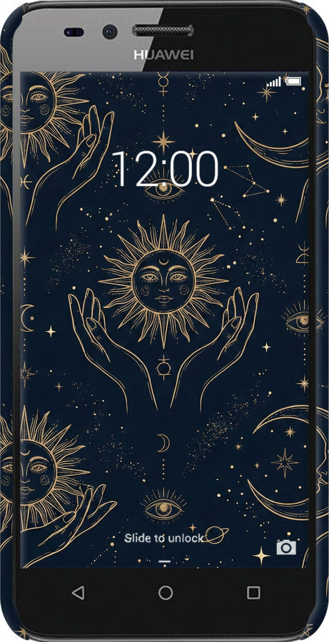 3D пластиковий матовий чехол Celestial Harmony: Sun & Moon Gold Mystic Pattern для Huawei Y3II / Y3 2 - 6778m-495 изображение 