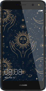 3D пластиковий матовий чехол Celestial Harmony: Sun & Moon Gold Mystic Pattern для Huawei Y5 2017 - 6778m-992 изображение 