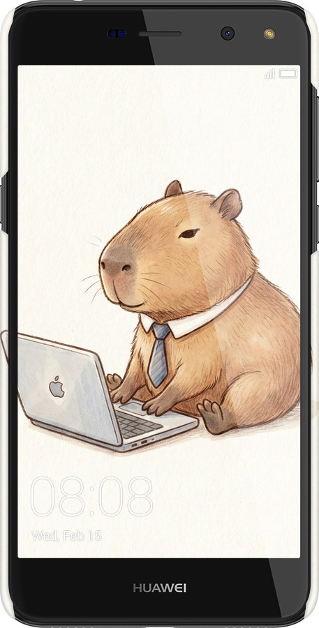 3D пластиковий матовий чехол Funny Capybara CEO Working для Huawei Y5 2017 - 6777m-992 изображение 