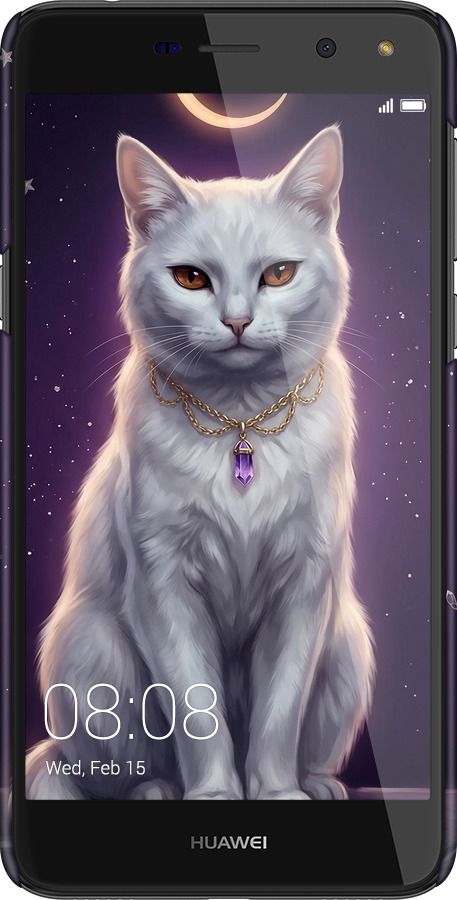 3D пластиковый матовый чехол Mystic White Cat Gothic Dark Purple Gold для Huawei Y5 2017 - 6805m-992 изображение 