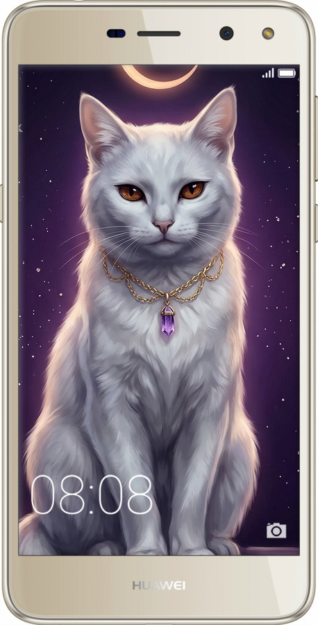 2D пластиковый чехол Mystic White Cat Gothic Dark Purple Gold для Huawei Y5 2017 - 6805t-992 изображение 