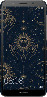 3D пластиковый матовый чехол Celestial Harmony: Sun & Moon Gold Mystic Pattern для Huawei Y5 2018 - 6778m-1500 изображение 