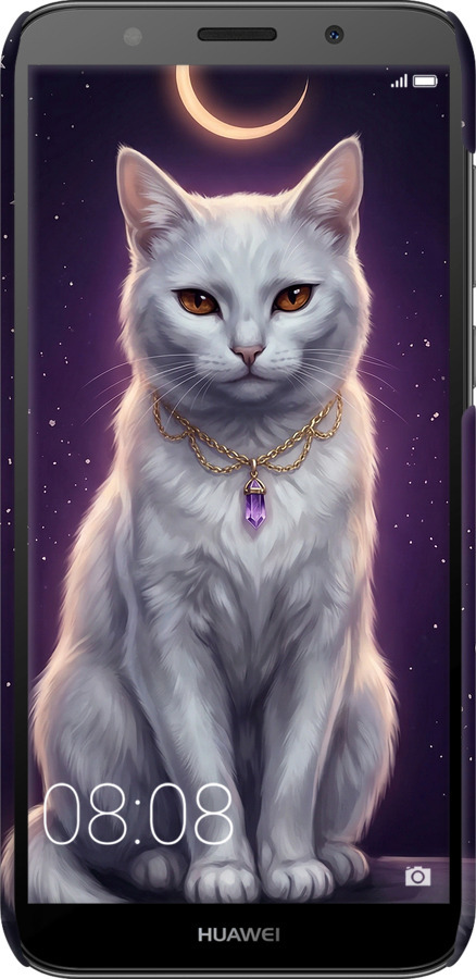 3D пластиковий матовий чехол Mystic White Cat Gothic Dark Purple Gold для Huawei Y5 2018 - 6805m-1500 изображение 