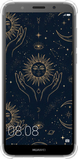 Силикон с усиленными углами чехол Celestial Harmony: Sun & Moon Gold Mystic Pattern для Huawei Y5 2018 - 6778sp-1500 изображение 