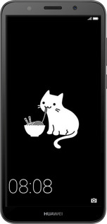 Силиконовый чехол С милым котом на черном фоне для Huawei Y5 2018 - 6528u-1500 изображение 