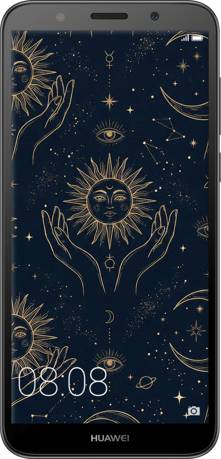 2D пластиковый чехол Celestial Harmony: Sun & Moon Gold Mystic Pattern для Huawei Y5 2018 - 6778t-1500 изображение 
