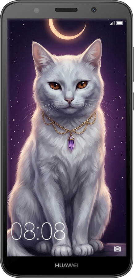 2D пластиковий чехол Mystic White Cat Gothic Dark Purple Gold для Huawei Honor 7A - 6805t-1805 изображение 