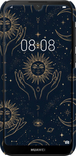 3D пластиковый матовый чехол Celestial Harmony: Sun & Moon Gold Mystic Pattern для Huawei Y5 2019 - 6778m-1695 изображение 