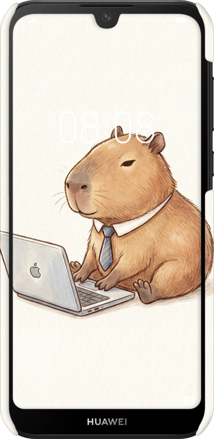 3D пластиковый матовый чехол Funny Capybara CEO Working для Huawei Y5 2019 - 6777m-1695 изображение 