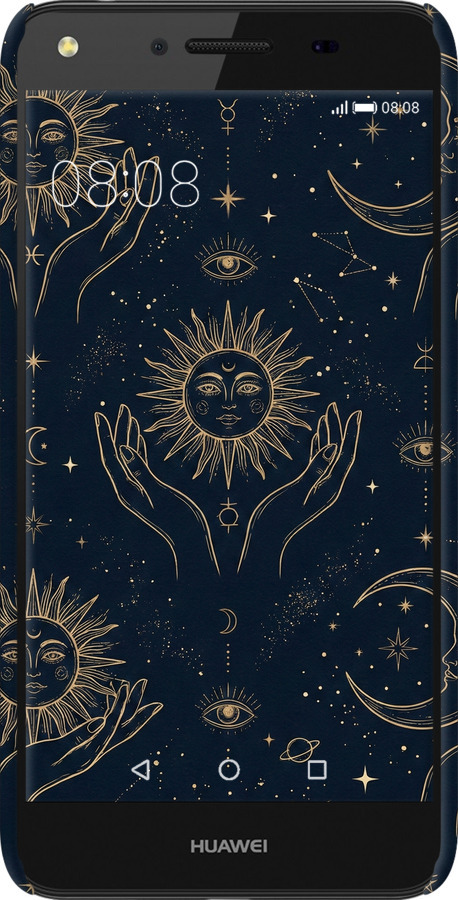 3D пластиковий матовий чехол Celestial Harmony: Sun & Moon Gold Mystic Pattern для Huawei Y5 II - 6778m-496 изображение 