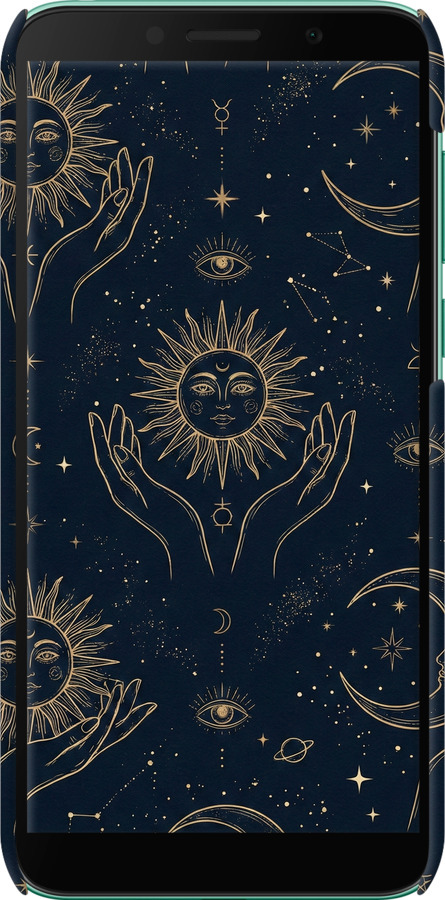 3D пластиковый матовый чехол Celestial Harmony: Sun & Moon Gold Mystic Pattern для Huawei Y5p - 6778m-1936 изображение 