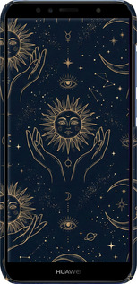 3D пластиковий матовий чехол Celestial Harmony: Sun & Moon Gold Mystic Pattern для Huawei Y6 2018 - 6778m-1637 изображение 