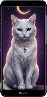 3D пластиковый матовый чехол Mystic White Cat Gothic Dark Purple Gold для Huawei Y6 2018 - 6805m-1637 изображение 