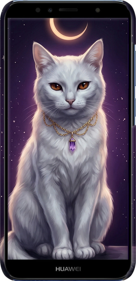 3D пластиковый матовый чехол Mystic White Cat Gothic Dark Purple Gold для Huawei Y6 2018 - 6805m-1637 изображение 