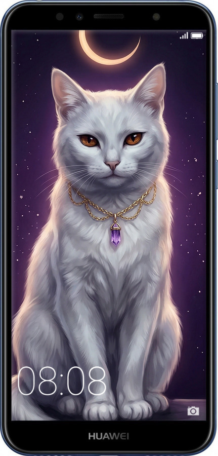 2D пластиковый чехол Mystic White Cat Gothic Dark Purple Gold для Huawei Y6 2018 - 6805t-1637 изображение 