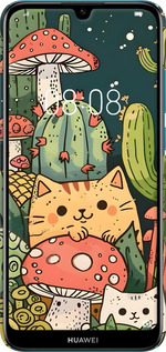 3D пластиковый матовый чехол Коты грибы для Huawei Y6 2019 - 6321m-1666 изображение 