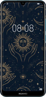 3D пластиковый матовый чехол Celestial Harmony: Sun & Moon Gold Mystic Pattern для Huawei Y6 2019 - 6778m-1666 изображение 
