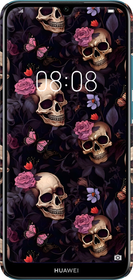 3D пластиковый матовый чехол Черепа и розы для Huawei Y6 2019 - 6316m-1666 изображение 