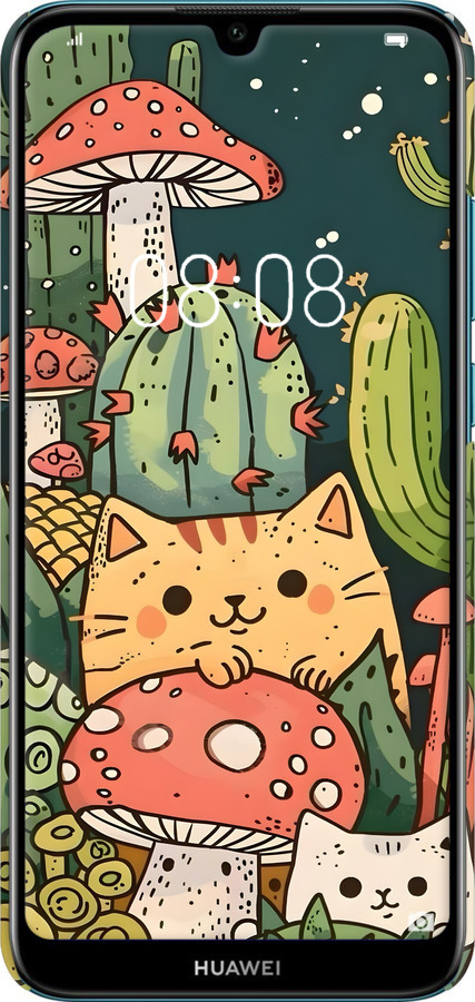 3D пластиковый матовый чехол Коты грибы для Huawei Y6 2019 - 6321m-1666 изображение 
