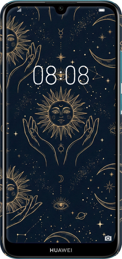 3D пластиковый матовый чехол Celestial Harmony: Sun & Moon Gold Mystic Pattern для Huawei Y6 2019 - 6778m-1666 изображение 